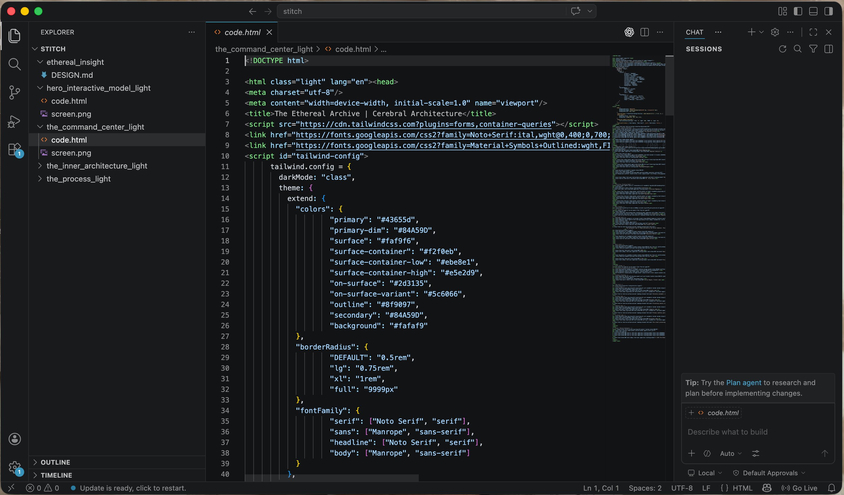 Visual Studio Code showing dense HTML code